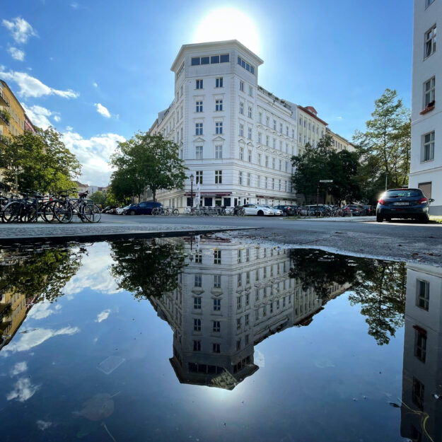 Berlin after rain reflection near Arkonaplatz